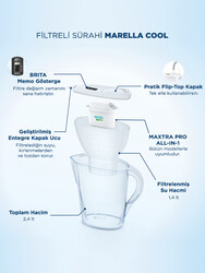 BRITA Marella Cool 2 Filtreli Su Arıtma Sürahisi – Beyaz (2,4 L) - Thumbnail