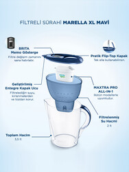 Brita Marella XL 1x Maxtra Pro All-in-1 Filtreli Su Arıtma Sürahisi - Mavi 3,5 lt - Thumbnail