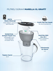 BRITA Marella XL 3 Filtreli Su Arıtma Sürahisi – Grafit (3,5 L) - Thumbnail