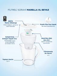BRITA Marella XL 3x Maxtra Pro All-in-1 Filtreli Su Arıtma Sürahisi - Beyaz 3,5 lt - Thumbnail